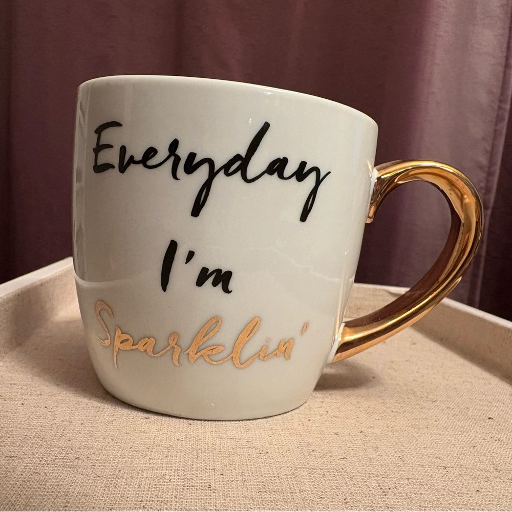 Stella & Dot Gold Handle White Mug - Everyday I'm Sparklin'